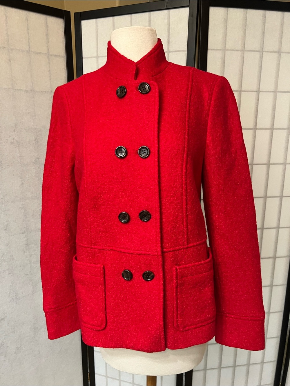 Talbots Bright Red Double-Breasted Pea Coat